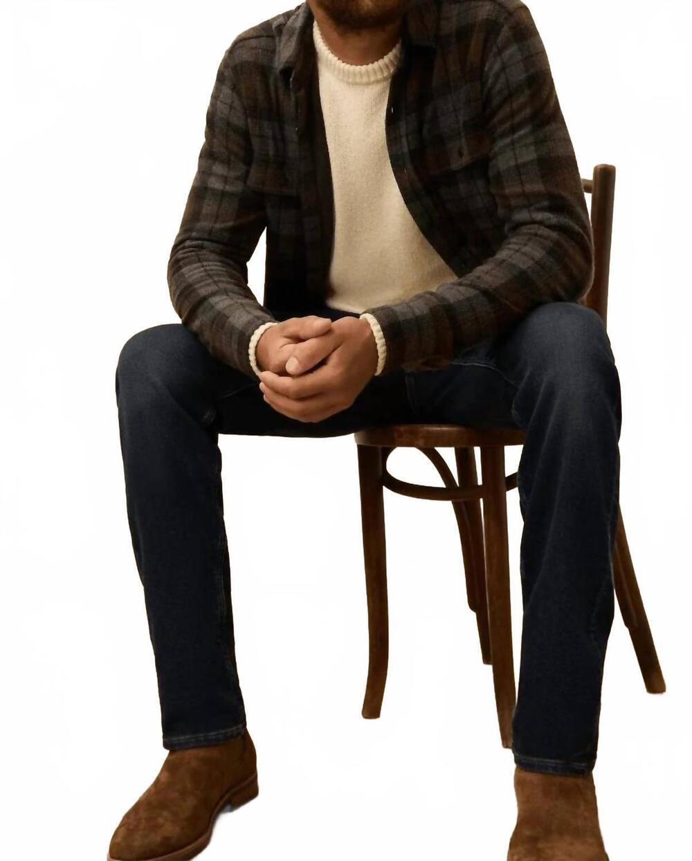 NEW FAHERTY legend sweater shirt in grey woods plaid
